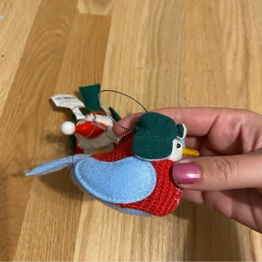 Featherly Friends Bird Christmas Ornament Bundle Santa Hat NEW